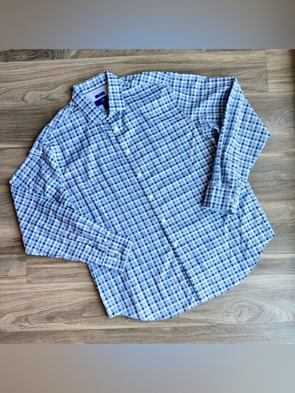 Egara Men's Blue Plaid Non-Iron‎ Slim Fit Long Sleeve Button-Up Shirt Sz XL